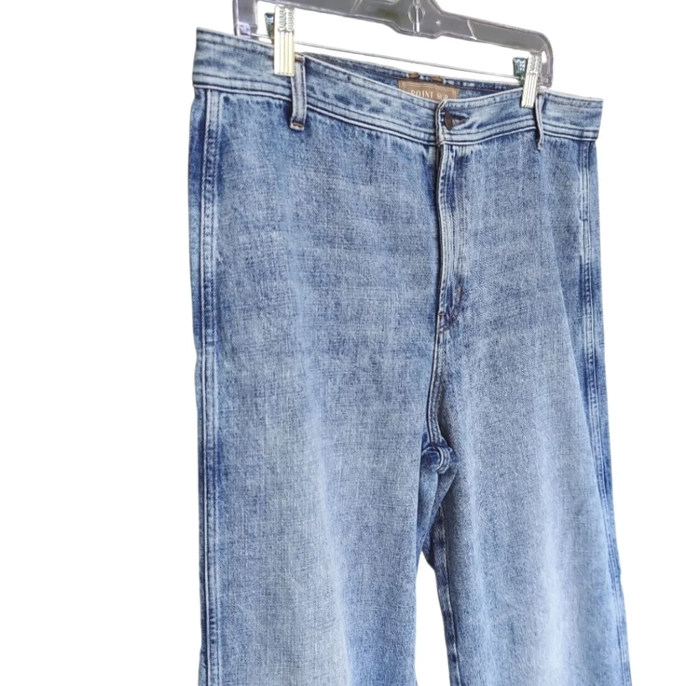 Like New Point Sur Wide Leg High Rise Denim With Distressed Raw Hem
